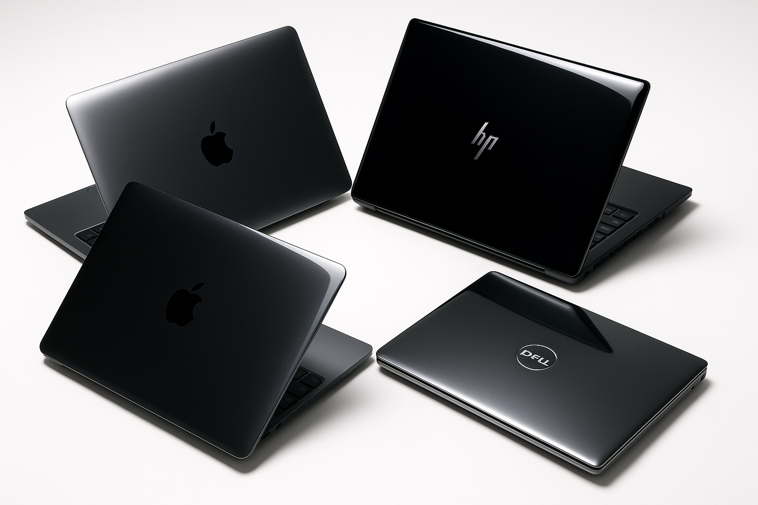 Glossy Look Of Laptops With Their Companies Like Apple, Hp, Lenovo, Dell Etc