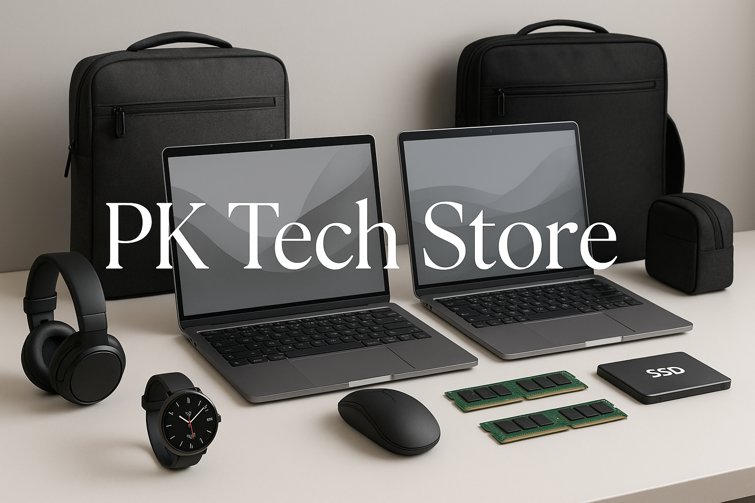 i want to make an image of Laptops,Acessories,Bags,Rams,SSds, Wearables ETC with Pk Tech Store